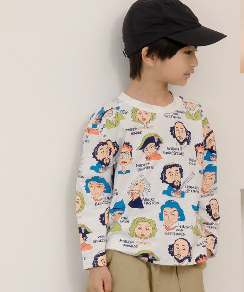 MAKE YOUR DAY（メイクユアデイ）の「コミックえらい人総柄長袖Tシャツ■80～140cm（Tシャツ/カットソー・キッズ・アイボリー/オフホワイト・80/90/100/110/120/130/140）」の6枚目の写真