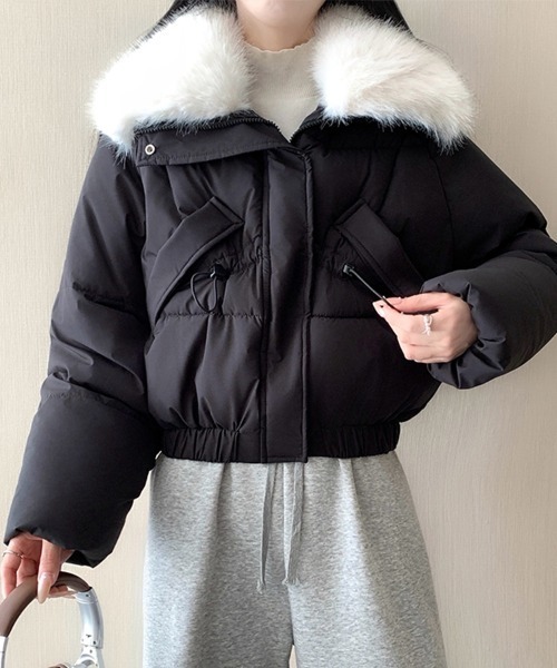 クロップド丈×フェイクファー付きジャケット（ダウンジャケット/コート
