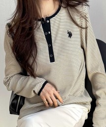 U.S. POLO ASSN. | GeeRA別注【U.S.POLOASSN.】ワンポイント刺繍 ワッフルヘンリーネックボーダーロンT(Tシャツ/カットソー)