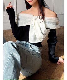 RESEXXY | フロントリボンリブニットトップス(ニット/セーター)