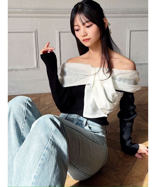 RESEXXY（リゼクシー）の「フロントリボンリブニットトップス（ニット/セーター・レディース・オレンジ/ブラック/アイボリー・FREE）」の20枚目の写真