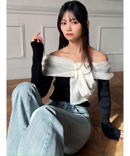 RESEXXY（リゼクシー）の「フロントリボンリブニットトップス（ニット/セーター・レディース・オレンジ/ブラック/アイボリー・FREE）」の21枚目の写真