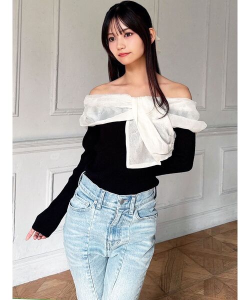 RESEXXY（リゼクシー）の「フロントリボンリブニットトップス（ニット/セーター・レディース・オレンジ/ブラック/アイボリー・FREE）」の22枚目の写真