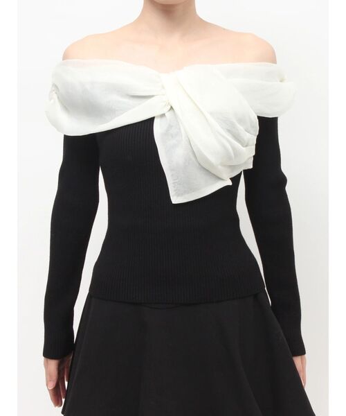 RESEXXY（リゼクシー）の「フロントリボンリブニットトップス（ニット/セーター・レディース・オレンジ/ブラック/アイボリー・FREE）」の6枚目の写真