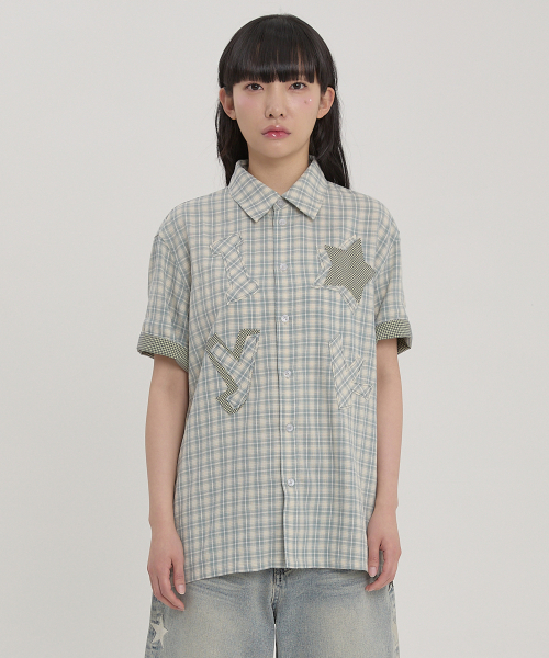 WaiKei（ワイケイ）の「YK スターアップリケチェック半袖シャツミント（シャツ/ブラウス・レディース・その他・0/1/2）」の5枚目の写真
