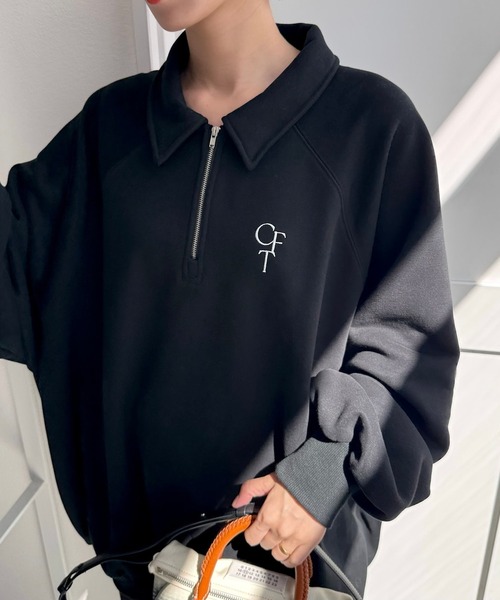CFT.(シフト)の「CFT.ロゴハーフスウェット(スウェット・レディース・ブラウン/ブラック×ホワイト/ブラック×ブラック・FREE)」の1枚目の写真