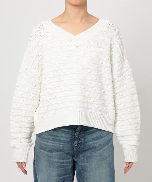 BARNYARDSTORM（バンヤードストーム）の「BARNYARDSTORM / Vネックポコポコニット / ハンドウォッシャブル（ニット/セーター・レディース・グリーン/ホワイト・FREE）」の11枚目の写真