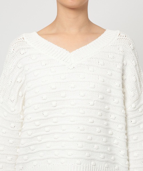 BARNYARDSTORM（バンヤードストーム）の「BARNYARDSTORM / Vネックポコポコニット / ハンドウォッシャブル（ニット/セーター・レディース・グリーン/ホワイト・FREE）」の14枚目の写真