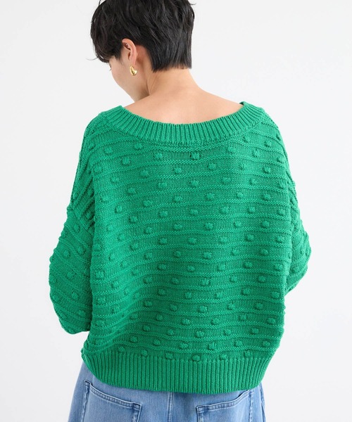 BARNYARDSTORM（バンヤードストーム）の「BARNYARDSTORM / Vネックポコポコニット / ハンドウォッシャブル（ニット/セーター・レディース・グリーン/ホワイト・FREE）」の3枚目の写真