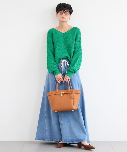 BARNYARDSTORM（バンヤードストーム）の「BARNYARDSTORM / Vネックポコポコニット / ハンドウォッシャブル（ニット/セーター・レディース・グリーン/ホワイト・FREE）」の8枚目の写真