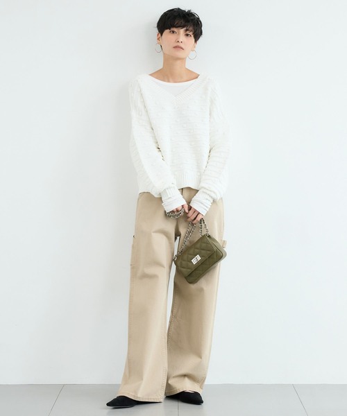 BARNYARDSTORM（バンヤードストーム）の「BARNYARDSTORM / Vネックポコポコニット / ハンドウォッシャブル（ニット/セーター・レディース・グリーン/ホワイト・FREE）」の22枚目の写真