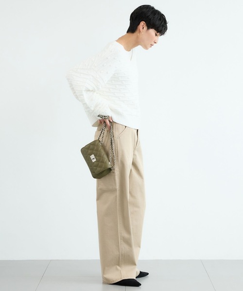 BARNYARDSTORM（バンヤードストーム）の「BARNYARDSTORM / Vネックポコポコニット / ハンドウォッシャブル（ニット/セーター・レディース・グリーン/ホワイト・FREE）」の5枚目の写真