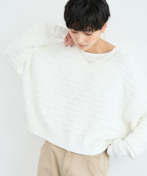 BARNYARDSTORM（バンヤードストーム）の「BARNYARDSTORM / Vネックポコポコニット / ハンドウォッシャブル（ニット/セーター・レディース・グリーン/ホワイト・FREE）」の20枚目の写真