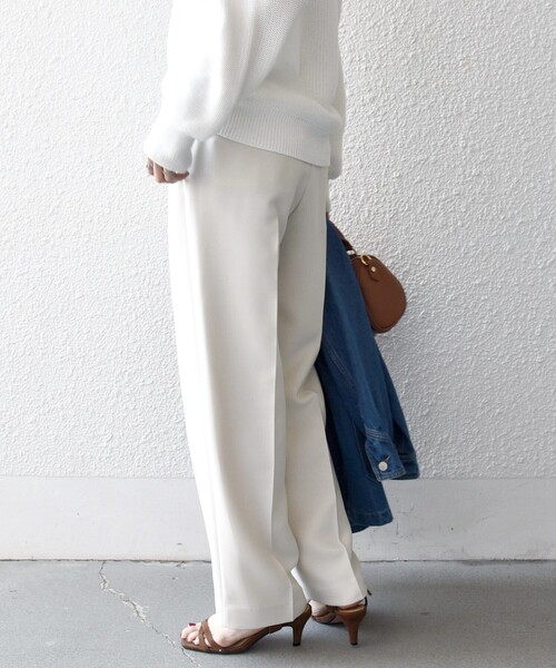 SHIPS any（シップス エニィ）の「SHIPS any:〈洗濯機可能〉ダブルクロス タック ストレート パンツ［NAVY BLUE］（その他パンツ・レディース・ネイビー/オフホワイト・36/38）」の3枚目の写真