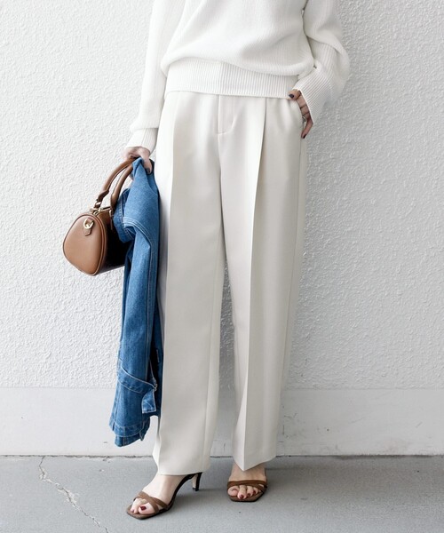 SHIPS any（シップス エニィ）の「SHIPS any:〈洗濯機可能〉ダブルクロス タック ストレート パンツ［NAVY BLUE］（その他パンツ・レディース・ネイビー/オフホワイト・36/38）」の4枚目の写真