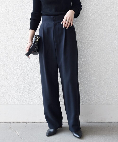 SHIPS any:〈洗濯機可能〉ダブルクロス タック ストレート パンツ