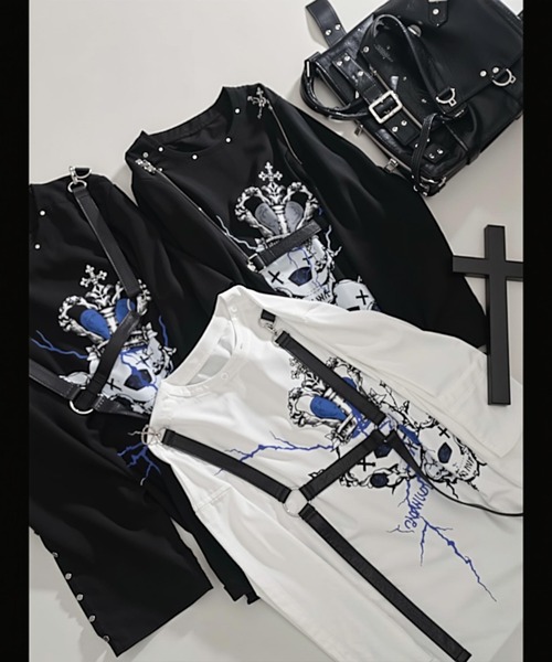 NOVESSEL(ノベセル)の「『TricuspidC/トライカスピッドシー』ハーネス付きスカルプリントロングスリーブTシャツ(Tシャツ/カットソー・レディース・ホワイト×ブルー/ブラック×グレー/ブラック×ブルー・S)」の21枚目の写真