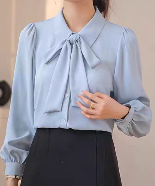 Flugge(フラッジー)の「ビッグリボンブラウス(シャツ/ブラウス・レディース・ブルー/ホワイト・MEDIUM/LARGE)」の10枚目の写真