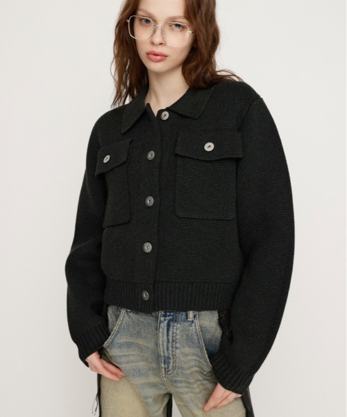 SLY(スライ)の「FRONT BUTTON KNIT C/D フロントボタン ニット カーディガン 冬服 春服(カーディガン/ボレロ・レディース・キャメル/ダークグレー・FREE)」の2枚目の写真