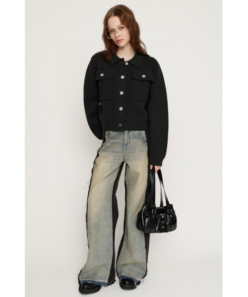 SLY(スライ)の「FRONT BUTTON KNIT C/D フロントボタン ニット カーディガン 冬服 春服(カーディガン/ボレロ・レディース・キャメル/ダークグレー・FREE)」の4枚目の写真