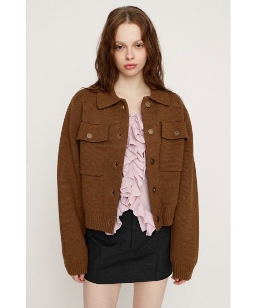 SLY(スライ)の「FRONT BUTTON KNIT C/D フロントボタン ニット カーディガン 冬服 春服(カーディガン/ボレロ・レディース・キャメル/ダークグレー・FREE)」の7枚目の写真