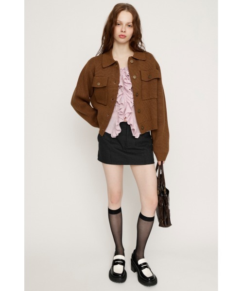 SLY(スライ)の「FRONT BUTTON KNIT C/D フロントボタン ニット カーディガン 冬服 春服(カーディガン/ボレロ・レディース・キャメル/ダークグレー・FREE)」の8枚目の写真