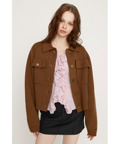 SLY(スライ)の「FRONT BUTTON KNIT C/D フロントボタン ニット カーディガン 冬服 春服(カーディガン/ボレロ・レディース・キャメル/ダークグレー・FREE)」の9枚目の写真