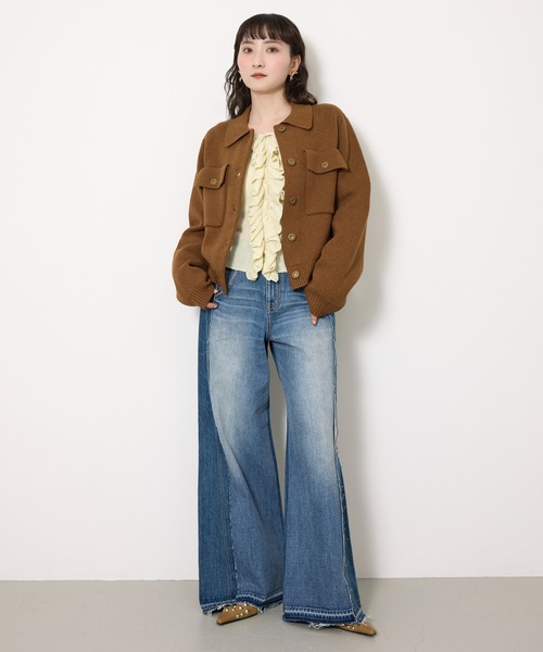 SLY(スライ)の「FRONT BUTTON KNIT C/D フロントボタン ニット カーディガン 冬服 春服(カーディガン/ボレロ・レディース・キャメル/ダークグレー・FREE)」の14枚目の写真