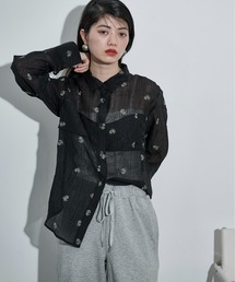 フラワー刺繍ビスチェデザインシアーシャツ