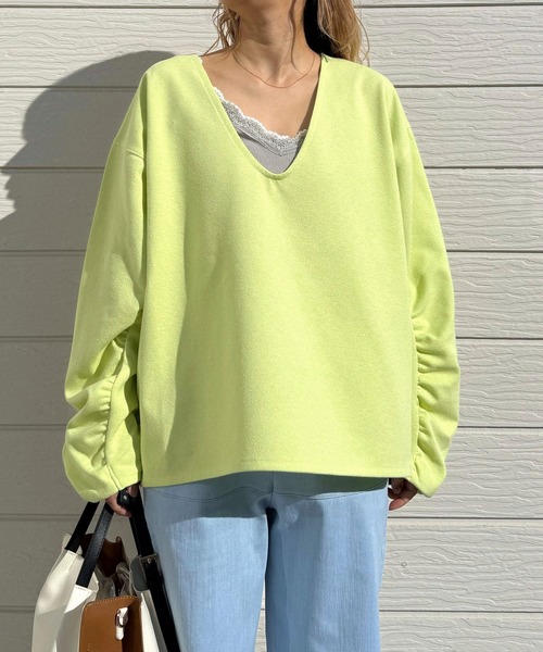 Q（キュー）の「ブークレダンボールディープVプルオーバー（Tシャツ/カットソー・レディース・ホワイト/チャコールグレー/ライム・MEDIUM）」の4枚目の写真