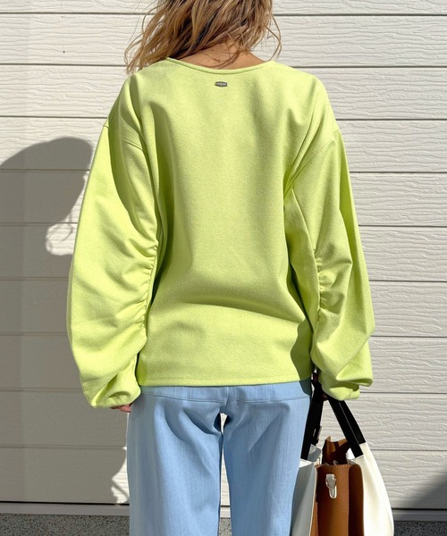 Q（キュー）の「ブークレダンボールディープVプルオーバー（Tシャツ/カットソー・レディース・ホワイト/チャコールグレー/ライム・MEDIUM）」の6枚目の写真