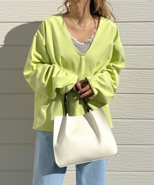 Q（キュー）の「ブークレダンボールディープVプルオーバー（Tシャツ/カットソー・レディース・ホワイト/チャコールグレー/ライム・MEDIUM）」の8枚目の写真