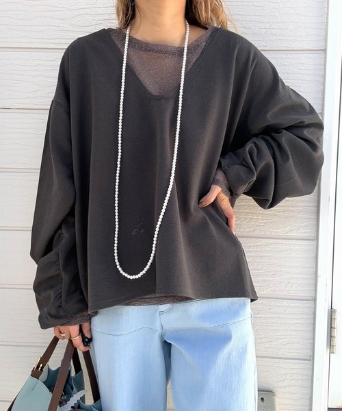 Q（キュー）の「ブークレダンボールディープVプルオーバー（Tシャツ/カットソー・レディース・ホワイト/チャコールグレー/ライム・MEDIUM）」の9枚目の写真