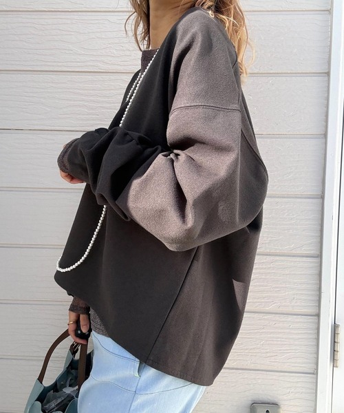 Q（キュー）の「ブークレダンボールディープVプルオーバー（Tシャツ/カットソー・レディース・ホワイト/チャコールグレー/ライム・MEDIUM）」の12枚目の写真