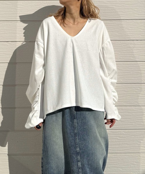 Q（キュー）の「ブークレダンボールディープVプルオーバー（Tシャツ/カットソー・レディース・ホワイト/チャコールグレー/ライム・MEDIUM）」の14枚目の写真