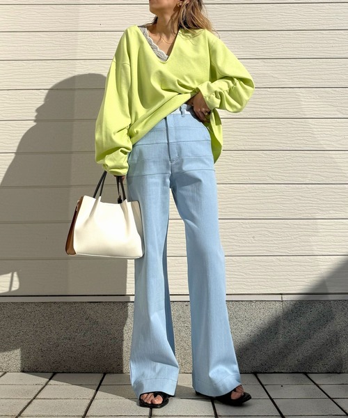 Q（キュー）の「ブークレダンボールディープVプルオーバー（Tシャツ/カットソー・レディース・ホワイト/チャコールグレー/ライム・MEDIUM）」の19枚目の写真