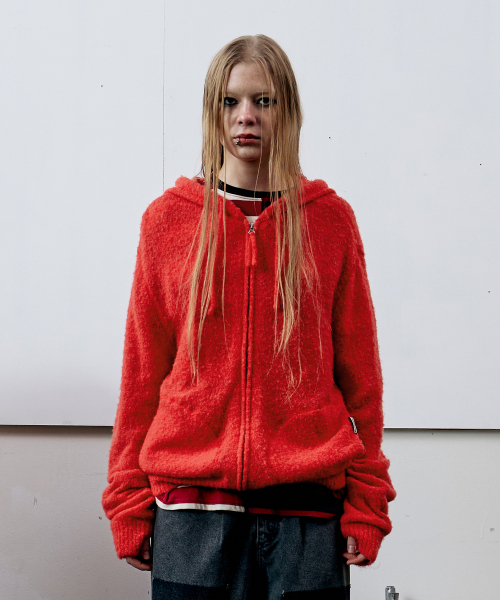 THEVINYLHOUSE(ザバイニルハウス)の「ROUND POCKET KNIT ZIP-UP RED(パーカー・メンズ・その他・S/M/L)」の1枚目の写真