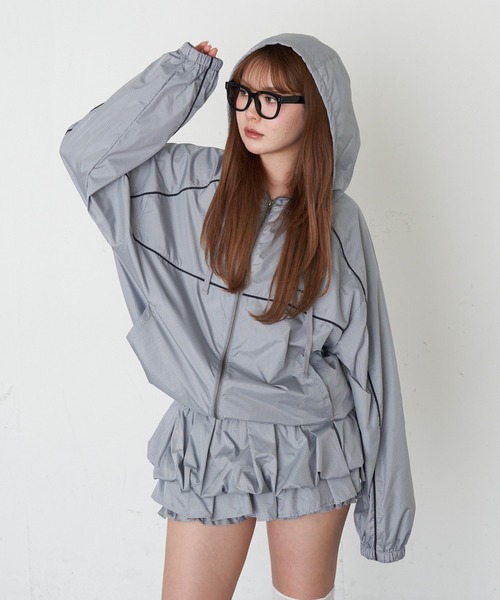 RAY CASSIN（レイカズン）の「ナイロンフードブルゾン（ブルゾン・レディース・グレー系その他2/ネイビー/ホワイト・FREE）」の15枚目の写真