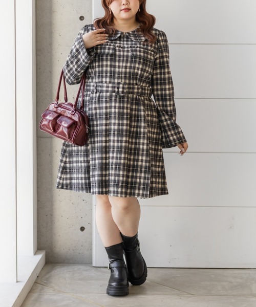 CLETTE(クレット)の「CLETTEオリジナルベルト付きボックスタックチェックミニワンピース(ワンピース・レディース・ネイビー/ブラック/ブラウン・3L/LL/4L)」の18枚目の写真