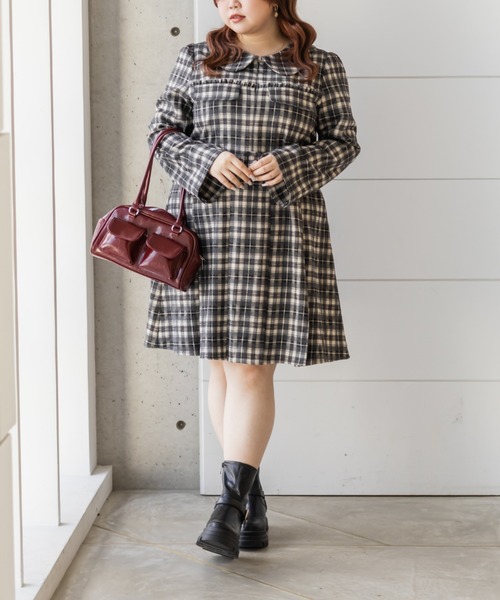 CLETTE(クレット)の「CLETTEオリジナルベルト付きボックスタックチェックミニワンピース(ワンピース・レディース・ネイビー/ブラック/ブラウン・3L/LL/4L)」の19枚目の写真
