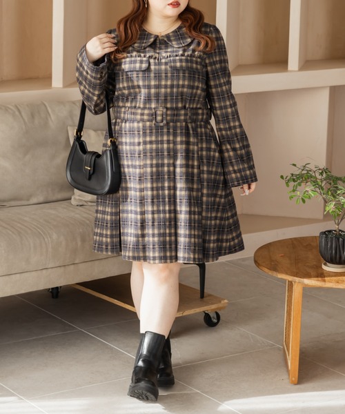 CLETTE(クレット)の「CLETTEオリジナルベルト付きボックスタックチェックミニワンピース(ワンピース・レディース・ネイビー/ブラック/ブラウン・3L/LL/4L)」の13枚目の写真
