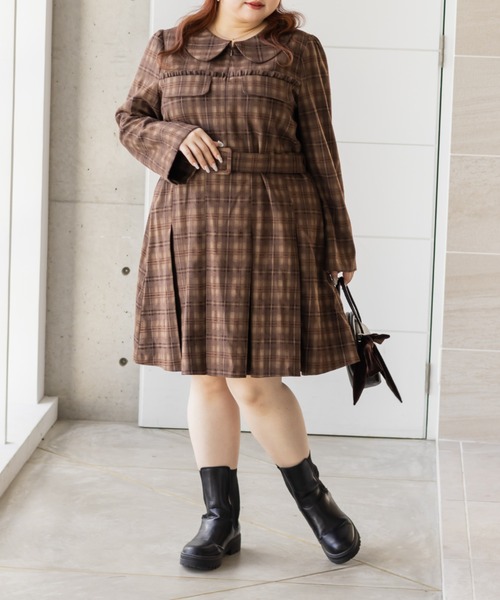 CLETTE(クレット)の「CLETTEオリジナルベルト付きボックスタックチェックミニワンピース(ワンピース・レディース・ネイビー/ブラック/ブラウン・3L/LL/4L)」の22枚目の写真