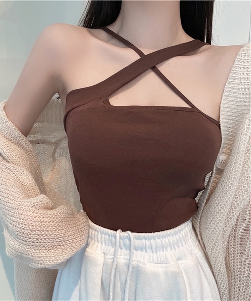 Lace Ladies(レースレディース)の「ソリッドカラー クロス ストラップ カップ付き タンクトップ(タンクトップ・レディース・ブラウン/ホワイト/ブルー/グレー/ブラック・FREE)」の10枚目の写真