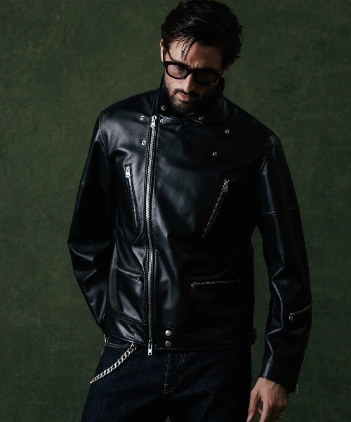 CRIMIE（クライミー）の「CRIMIE/クライミー/W BIKER SPANISH LAMB LEATHER JACKET/Wライダース スパニッシュラムレザー ジャケット（ライダースジャケット・メンズ・ブラック・M/XXL/XL/L）」の4枚目の写真