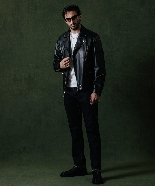 CRIMIE（クライミー）の「CRIMIE/クライミー/W BIKER SPANISH LAMB LEATHER JACKET/Wライダース スパニッシュラムレザー ジャケット（ライダースジャケット・メンズ・ブラック・M/XXL/XL/L）」の2枚目の写真