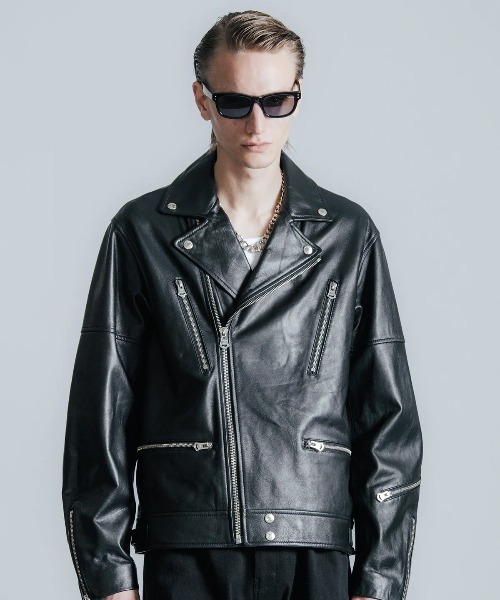 CRIMIE（クライミー）の「CRIMIE/クライミー/W BIKER SPANISH LAMB LEATHER JACKET/Wライダース スパニッシュラムレザー ジャケット（ライダースジャケット・メンズ・ブラック・M/XXL/XL/L）」の9枚目の写真