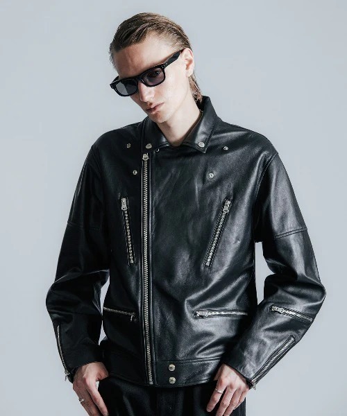 CRIMIE（クライミー）の「CRIMIE/クライミー/W BIKER SPANISH LAMB LEATHER JACKET/Wライダース スパニッシュラムレザー ジャケット（ライダースジャケット・メンズ・ブラック・M/XXL/XL/L）」の10枚目の写真