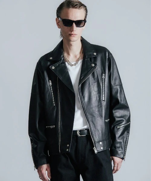 CRIMIE（クライミー）の「CRIMIE/クライミー/W BIKER SPANISH LAMB LEATHER JACKET/Wライダース スパニッシュラムレザー ジャケット（ライダースジャケット・メンズ・ブラック・M/XXL/XL/L）」の8枚目の写真
