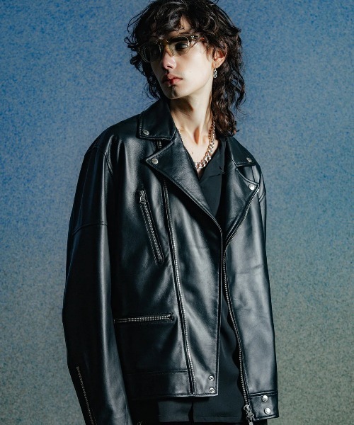 CRIMIE（クライミー）の「CRIMIE/クライミー/W BIKER SPANISH LAMB LEATHER JACKET/Wライダース スパニッシュラムレザー ジャケット（ライダースジャケット・メンズ・ブラック・M/XXL/XL/L）」の16枚目の写真