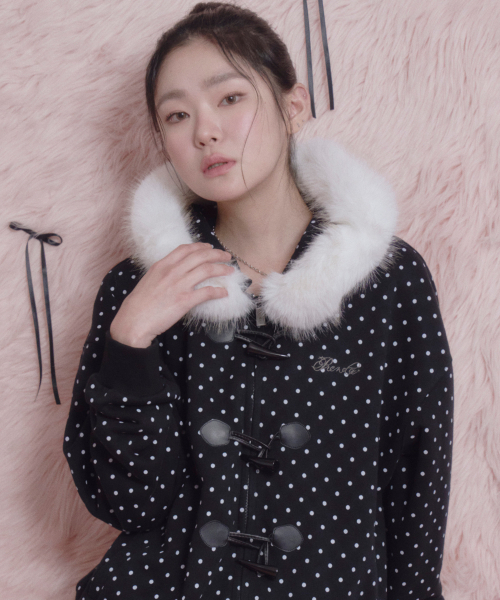 DOT DUFFEL HOOD ZIP‑UP BLACK